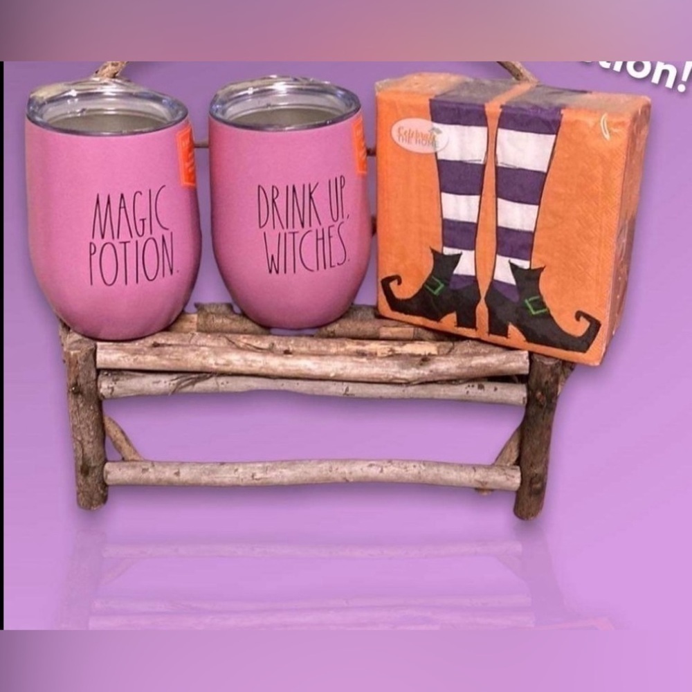 Rae Dunn Magic POTION & Drink Up Witches Wine Tumblers & WITCH Cocktail Napkins